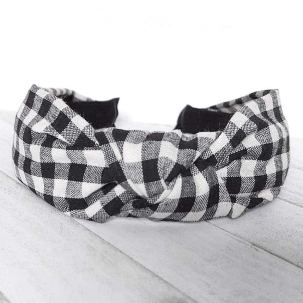 Rustic Buffalo Plaid Top Knot Headbands